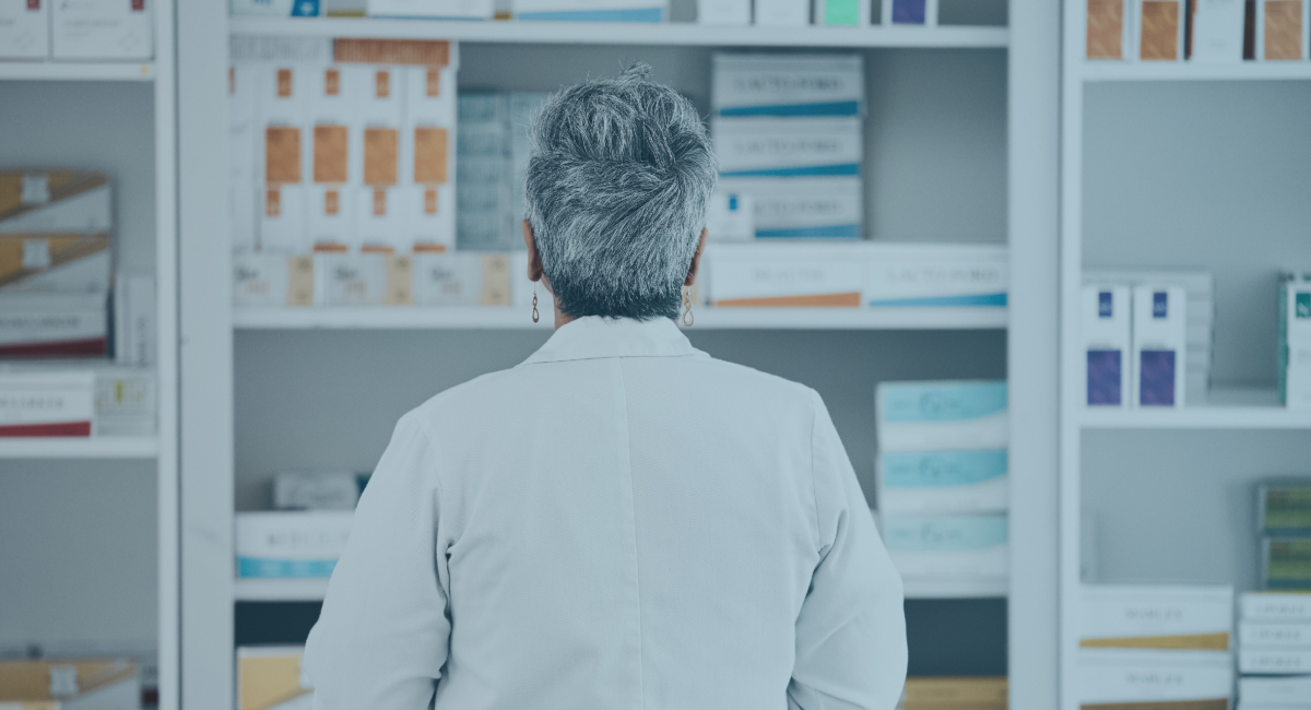Back of woman in lab jacket